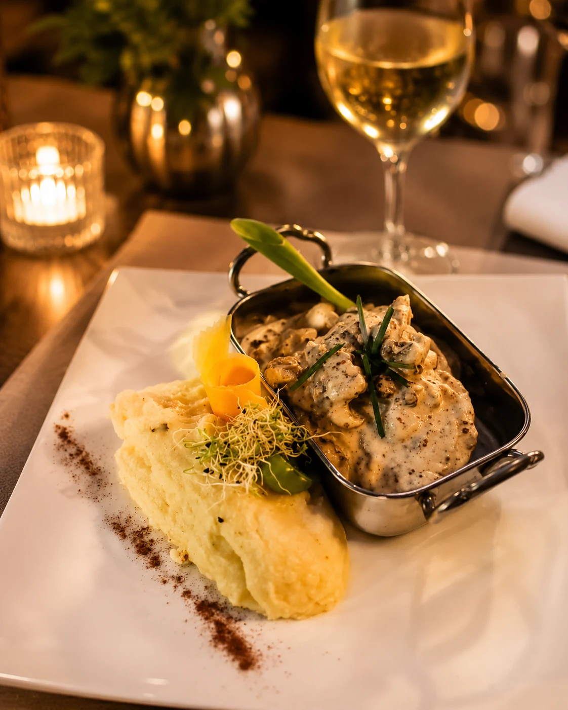 Escalope de dinde sauce aux champignons et écrasé de pommes de terre